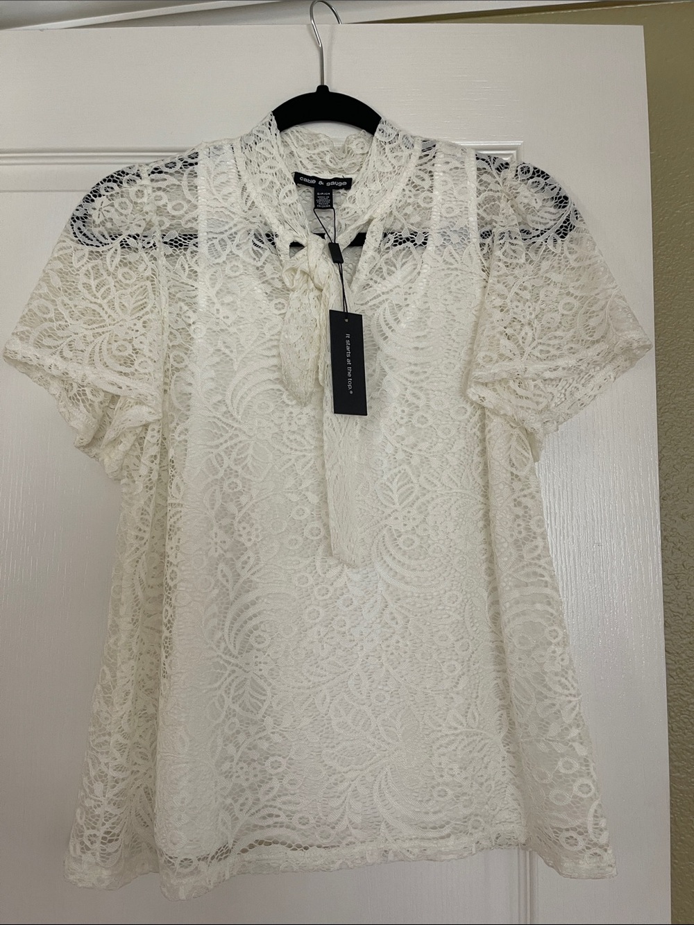 Cable & gauge Ivory Lace Tie-Neck Blouse - Picture 1 of 6